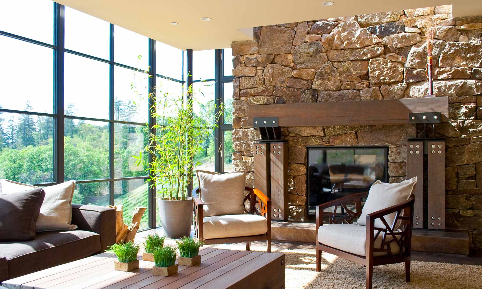 Arteriors Architects California Modern Stone House Living Room